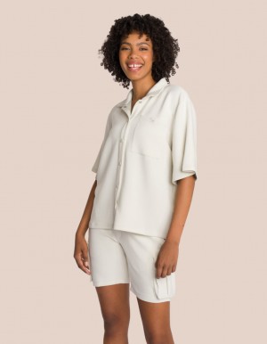 Beige Cream Women's Oceans Apart Cruz Oversize Short Set | USA MJK-1202