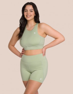 Olive Green Women's Oceans Apart Soho Crew Short Set | USA CLQ-5845