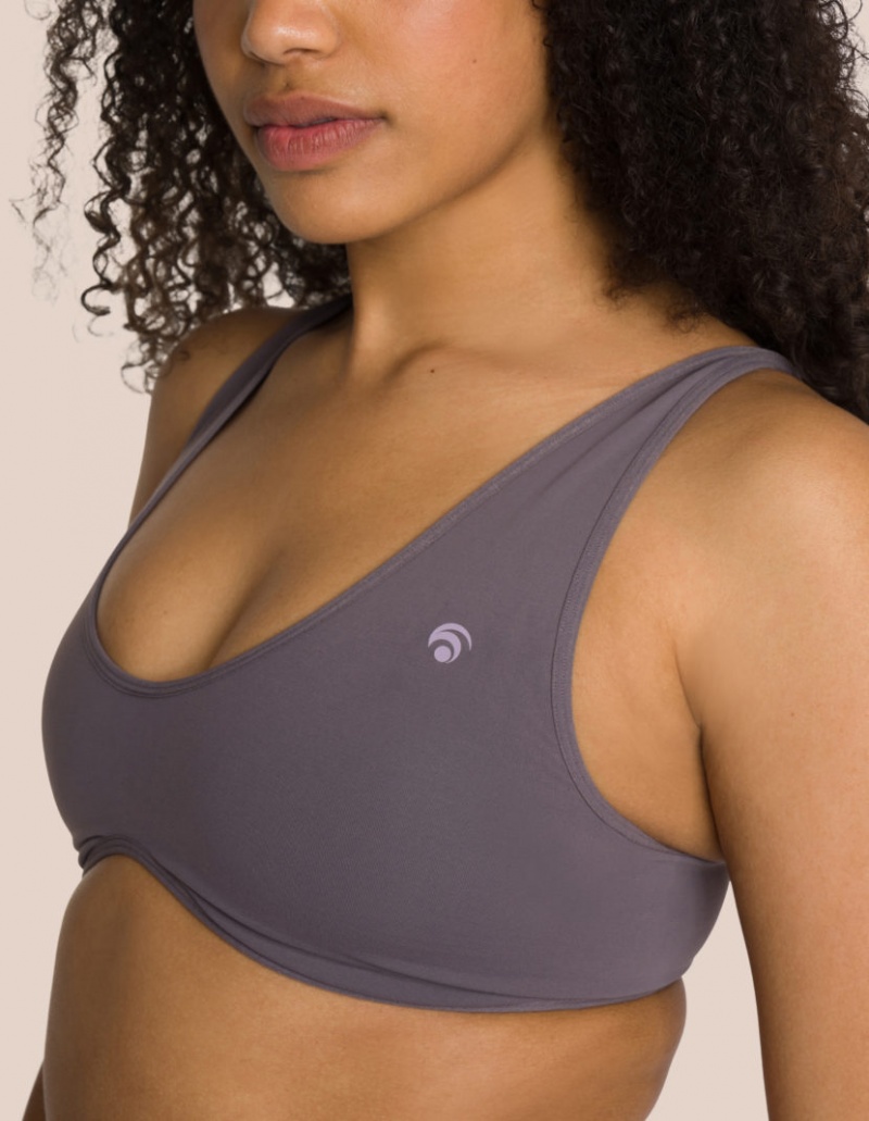 Black / Grey Purple Women's Oceans Apart Michelle Plain Bra Deluxe Set | USA HLQ-9351