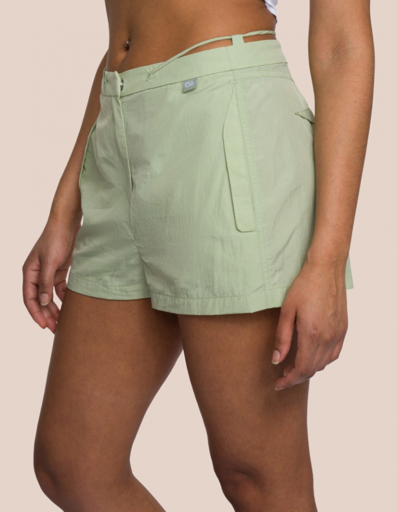 Olive Green / White Women's Oceans Apart Zola Short Triangle Set | USA EMX-5057