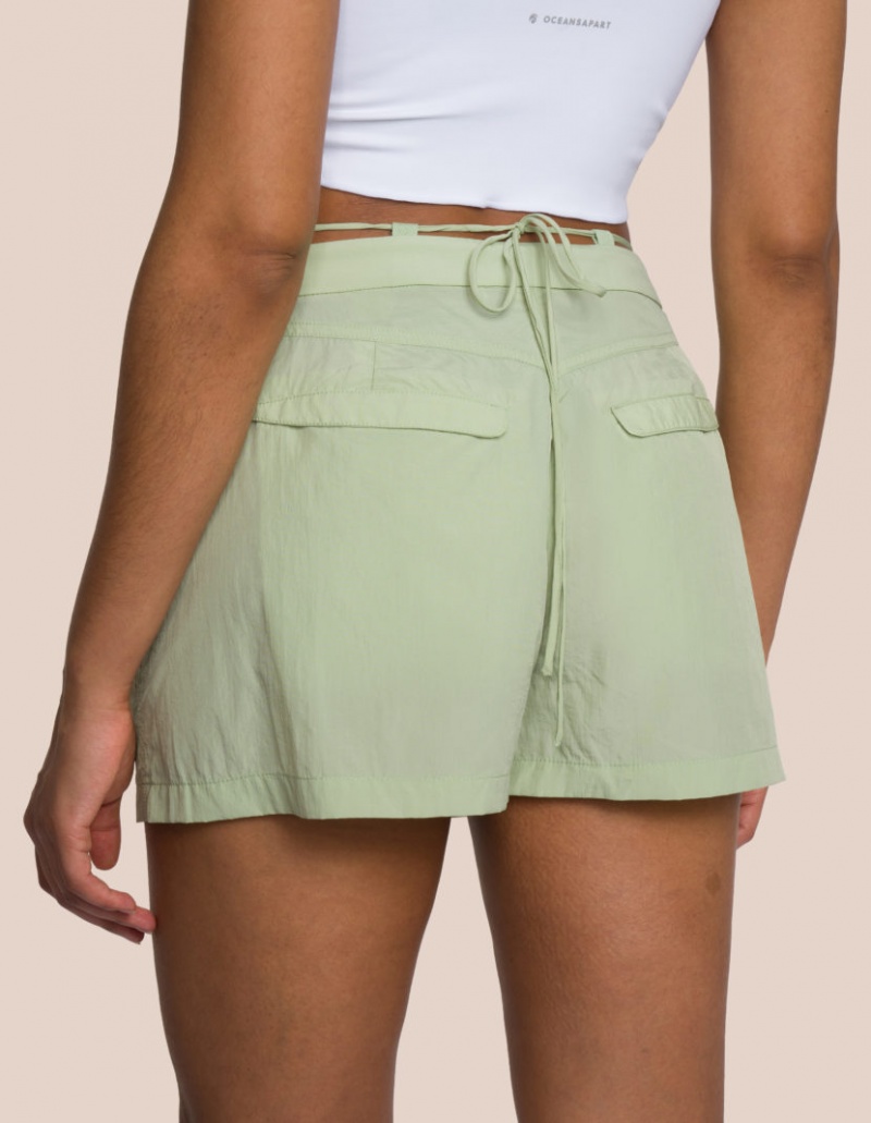 Olive Green / White Women's Oceans Apart Zola Short Triangle Set | USA EMX-5057